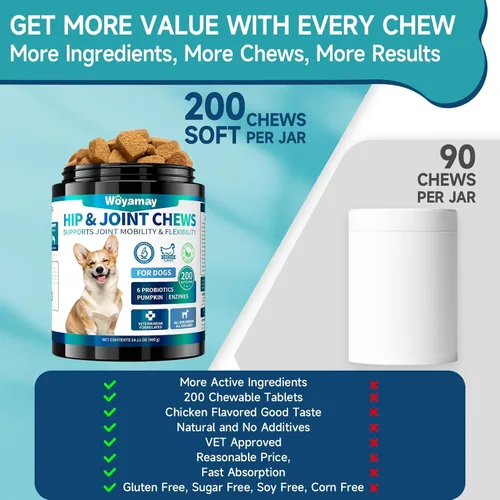 Miniatura 7 de Glucosamina para perros, 200 unidades de suplemento de cadera y articulaciones de perro con MSM, condroitina, vitaminas C y E, suplemento