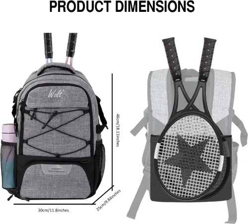 Miniatura 3 de Mochila para raqueta de tenis WOLT - Mochila grande para raqueta de tenis para hombres y mujeres - Compartimento ventilado para zapatos - Capacidad