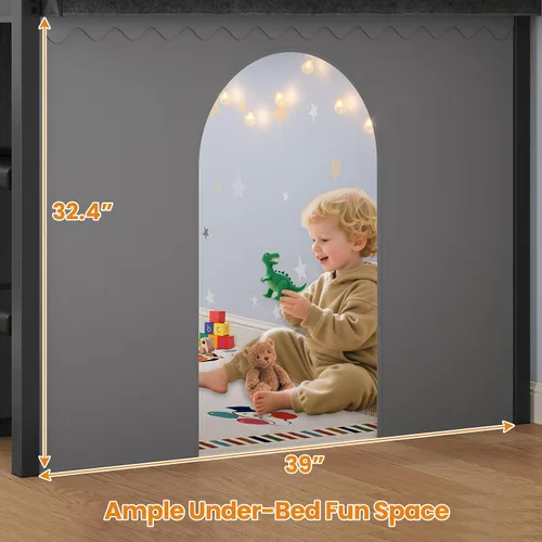 Miniatura 8 de BTHFST Cama tipo loft tamaño twin para niños, 8 cajones de almacenamiento y luces LED, cama de metal en forma de casa con estantería, escalera