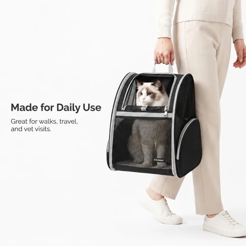 Miniatura 6 de Mochila transportadora para gatos para perros pequeños y gatos medianos, cachorro, gatito, conejo, mochila plegable con malla totalmente ventilada