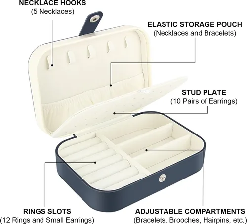 Miniatura 3 de Desing Wish Joyero de viaje, organizador de viaje para joyas pequeñas, cajas de joyería portátil de piel sintética, caja de almacenamiento