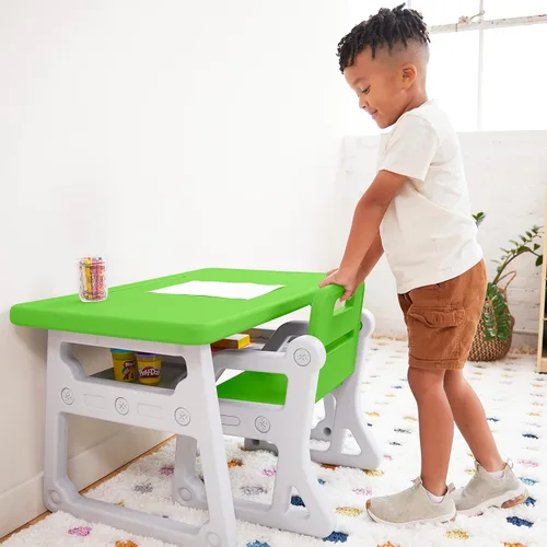 Miniatura 8 de ECR4Kids Escritorio y Silla Plus para Niños, Muebles para Niños, Verde Hierba/Gris Claro, 2 Piezas