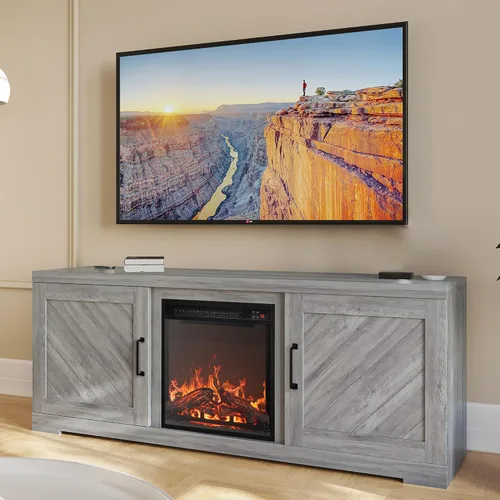 BELLEZE Hilo 58" puerta de granero TV consola para televisores de hasta 65" Gris desteñido