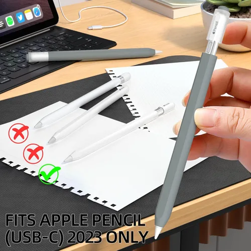 Miniatura 5 de AZF Compatible con Apple Pencil USB C, funda protectora de silicona antideslizante para Apple Pencil (USB-C), soporte magnético (gris)