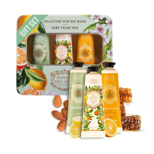 Panier des Sens - Mini set de crema de manos - Set de regalo para mujer - Almendra, cítricos y miel - Crema de manos hidratante natural - Ideas de