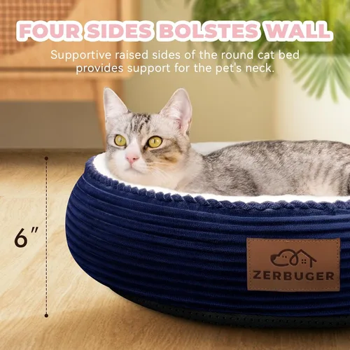 Miniatura 4 de Zerbuger Camas lavables de 20 pulgadas para gatos de interior, cama redonda en forma de dona para mascotas, para gatos, perros pequeños, cachorros