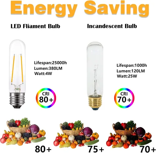 Miniatura 3 de Bombillas LED T10 Edison - Blanco cálido, 2700 K, regulables, estilo vintage, equivalente a 4 W incandescentes de 40 W, base E26, paquete de 3