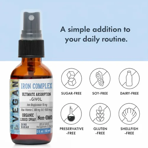 Miniatura 4 de Suplemento de hierro – Complejo de bisglicinato de 18 mg con vitamina C y B12, aerosol líquido, fácil absorción, sin OMG, sin azúcar, 2 onzas