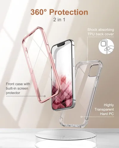 Miniatura 3 de SURITCH Funda compatible con iPhone 13 de 6.1 pulgadas 360 grados transparente a prueba de golpes de silicona a prueba de golpes [ultra híbrida]