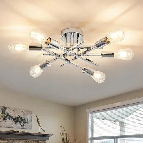 Miniatura 10 de ASGYISA Lámpara de Techo Semiempotrada de 8 Luces, Candelabro Sputnik de Metal Vintage Moderno Negro, Lámpara de Techo para Dormitorio Cocina