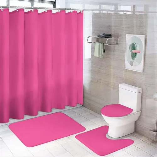 Miniatura 21 de Juego de 3 alfombras de baño modernas en blanco y negro, antideslizante en forma de U y tapa de inodoro