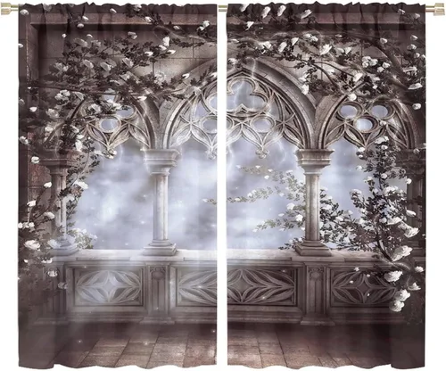 Miniatura 25 de Cortinas góticas con diseño de luna de Halloween, historia, puerta espeluznante, fondo de terror, vela, ficción, patrón de impresión, sala de estar