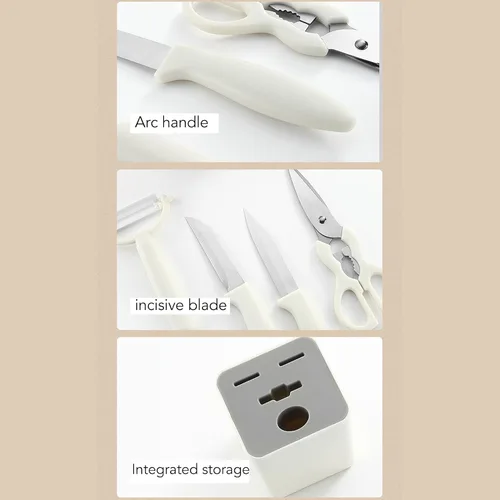 Miniatura 9 de Juego de cuchillos con bloque, juegos de cuchillos de cocina de 5 piezas con cuchillos de acero inoxidable, tijeras y pelador para carne de frutas