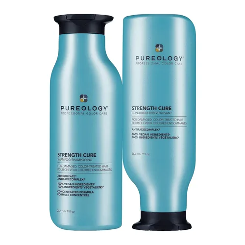 Pureology Strength Cure - Juego de champú y acondicionador fortalecedor para cabello dañado y teñido, fortalece y fortalece el cabello, libre de