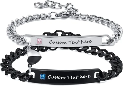 Miniatura 13 de MEALGUET Pulseras a juego para parejas para hombres y mujeres: juego de pulseras de cadena de eslabones cubanos de acero inoxidable para novio
