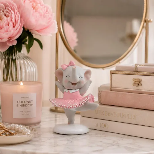 Miniatura 7 de Comfy Hour Figura de elefante de bailarina bailarina de 5 pulgadas, estatua de animal caprichosa en tutú rosa, coleccionable decorativa