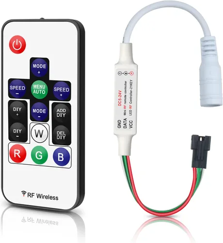 Miniatura 8 de RGBZONE Controlador LED de 3 pines, control remoto inalámbrico RF, controlador mini DC5V/12V/24V para tiras de luz Dream Color WS2812B WS2812 WS2811