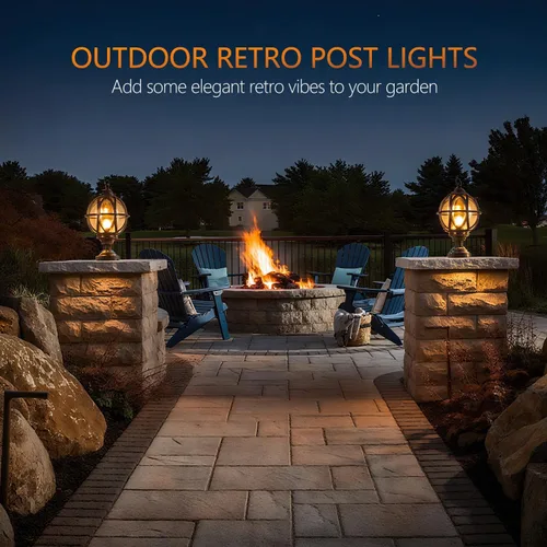 Miniatura 2 de Lámpara de poste para exteriores, base E26 de 60 W máx. Luces de columna con carcasa de aluminio negro más vidrio ámbar IP55 impermeable linterna