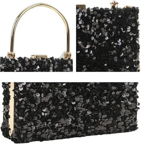 Miniatura 2 de IAMUHI Pequeño bolso de mano de lentejuelas con asa superior, bolso de noche, mini bolso cruzado cuadrado de hombro
