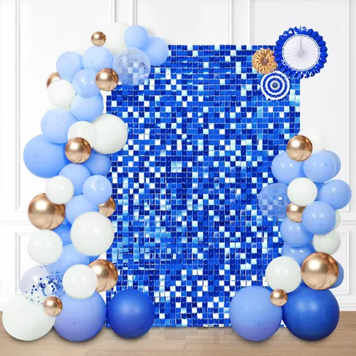 Miniatura 30 de 12 paneles cuadrados de lentejuelas brillantes para pared color azul claro (Baby Blue) telón de fondo decorativo para fiestas de bodas