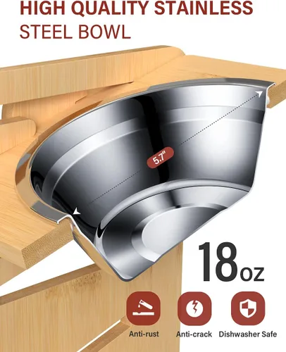 Miniatura 6 de Vantic Cuencos elevados para perros, soporte elevado ajustable para cachorros y gatos pequeños, alimentador de alimentos de bambú resistente