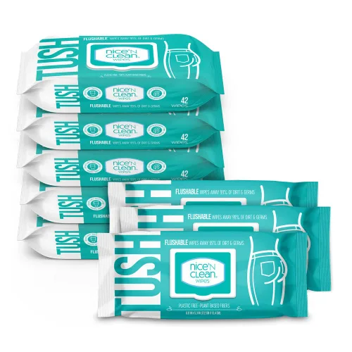 Nice 'N Clean Toallitas desechables para adultos (8 x 42 unidades) | Toallitas de limpieza personal hechas de fibras vegetales | Infundidas con aloe