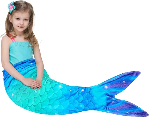 Miniatura 14 de WERNNSAI Manta de Cola de Sirena para Niños - Manta Ponible de Sirena que Brilla en la Oscuridad para Niñas de Invierno Franela Suave con Escamas