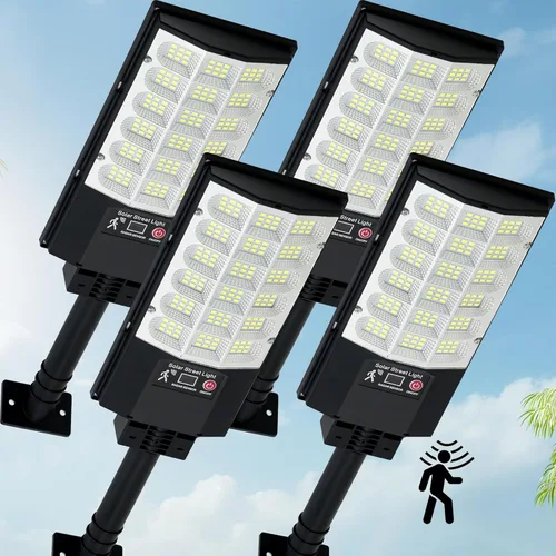 Luces solares de calle para exteriores, luces solares impermeables con sensor de movimiento y control remoto, luz de inundación de 6500K del
