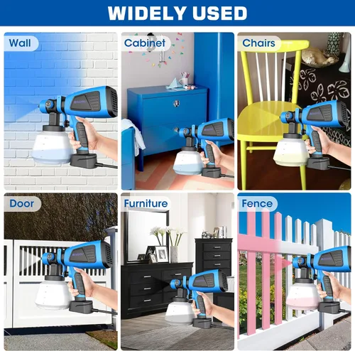 Miniatura 8 de Pulverizador de pintura, pulverizador de pintura eléctrico de 700 W con recipiente de 33.8 fl oz, pistola de pintura con 5 boquillas y 3 patrones