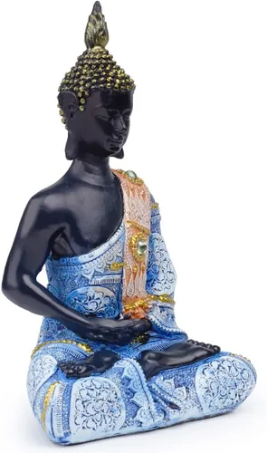 Miniatura 5 de Escultura meditadora de Buda Polystone, estatuas de Buda pintadas a mano, estatuas de Buda para el hogar, decoración de meditación, decoración Azul