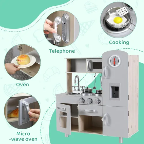 Miniatura 3 de MAMIZO Juego de Cocina para Niños, Cocina de Preescolar para Cocinar, Juguete de Madera de Simulación para Niños Pequeños con Nevera, Estufa