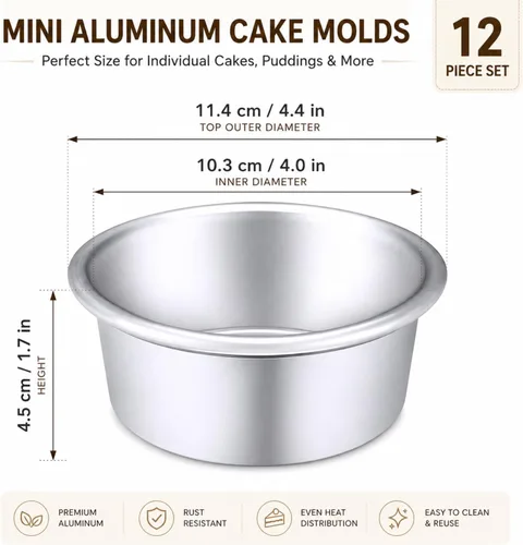 Miniatura 2 de Nuenen 12 moldes redondos de aluminio redondos para tartas de queso para tartas de queso para el hogar, fiesta, suministros para hornear (4 pulgadas)