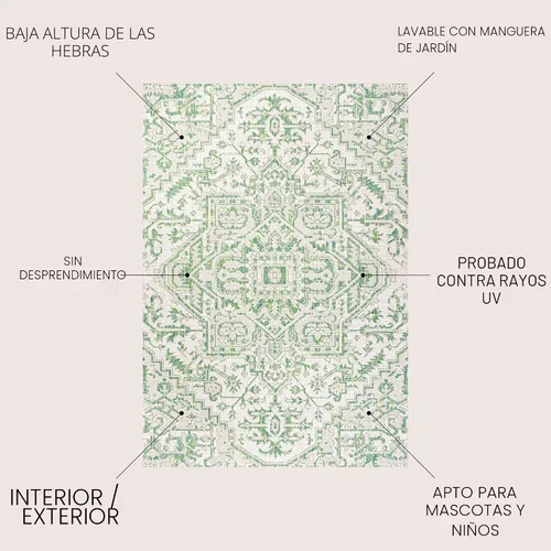 Miniatura 2 de JONATHAN Y - Alfombra Estrella interior/exterior con medallón bohemio, tejido texturizado, fácil limpieza, para dormitorio, cocina, patio, no suelta