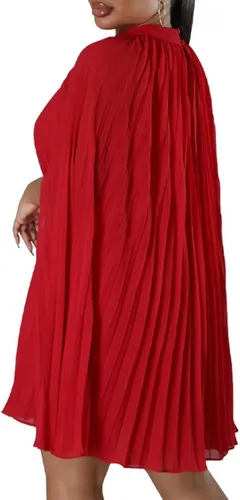 Miniatura 6 de Aro Lora Vestido corto de gasa para mujer, estilo casual, elegante, cuello alto, plisado, holgado, acampanado