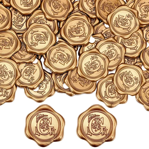 Miniatura 2 de Yoption 50 piezas de pegatinas de sello de cera inicial G, pegatinas de sello autoadhesivas de letra dorada retro antigua para sobres, para bodas