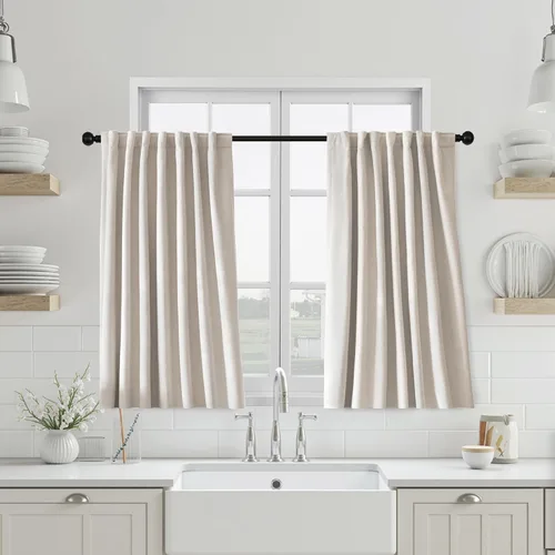 Miniatura 19 de UHITECH - Cortinas opacas beige para sala de estar, cortinas cortas de 35 pulgadas para habitación, cortinas negras para ventanas pequeñas, paneles