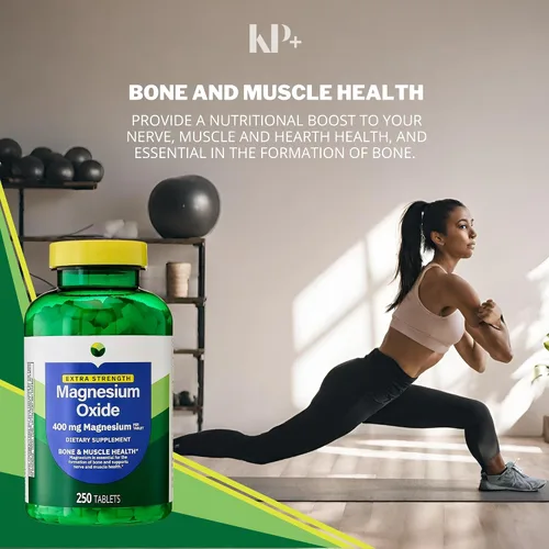 Miniatura 7 de KP+ Óxido de magnesio 400 mg 250 tabletas Apoya la salud ósea, nerviosa y muscular Suplemento de magnesio extra fuerte Paquete de 1