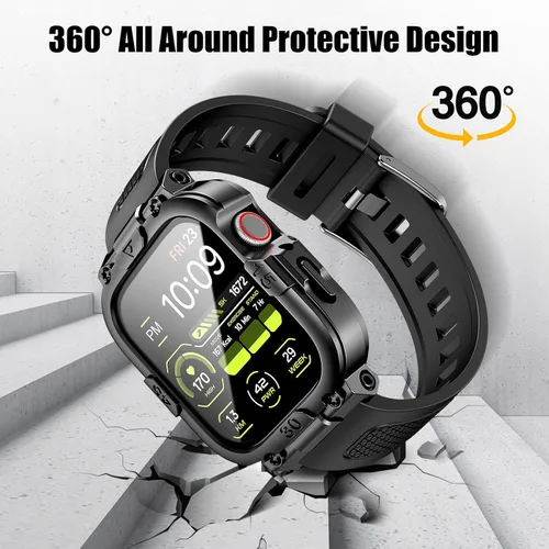Miniatura 5 de Dsytom Funda impermeable con correa compatible para Apple Watch de 45mm 44mm 41mm 40mm para hombres, correa de reloj inteligente resistente