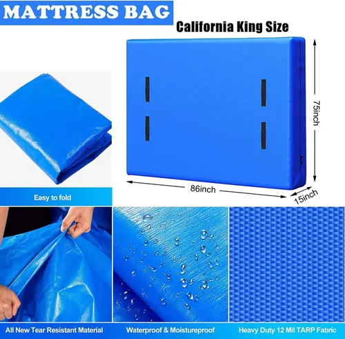 Miniatura 2 de Fundas de colchón para mudanza y almacenamiento (tamaño Cali King), bolsas de colchón para mudanzas, resistentes, protector de colchón para mudanza