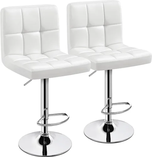 Miniatura 26 de Yaheetech Taburete de bar individual, taburetes giratorios de piel sintética ajustables, taburetes modernos con respaldo y reposapiés, taburetes
