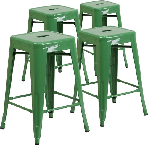 Miniatura 46 de Taburete de 24 pulgadas de alto para interior y exterior con asiento cuadrado., Metal, Negro