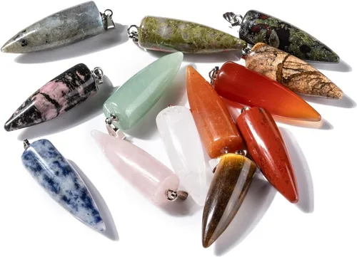 Miniatura 12 de Colgantes de piedras preciosas naturales en forma de bala, hallazgos de latón de platino, colgantes de chakras puntiagudos, encanto de piedra