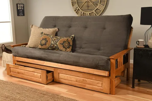 Miniatura 13 de Kodiak Furniture Monterey - Futón tamaño Queen, cajones de almacenamiento, acabado de nuez con colchón negro de gamuza