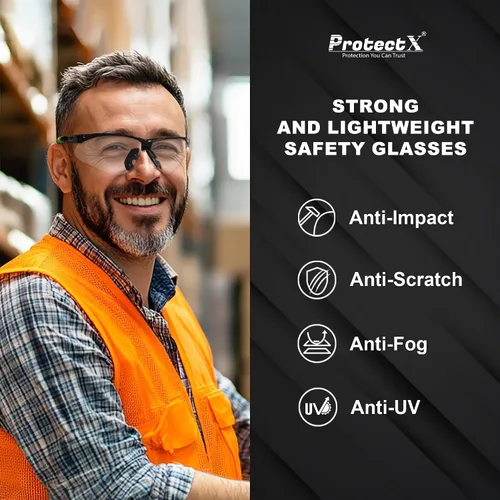 Miniatura 6 de ProtectX Anteojos de seguridad clásicos, lentes antivaho resistentes a los arañazos, gafas protectoras para el trabajo, interior/exterior, ANSI Z87.1