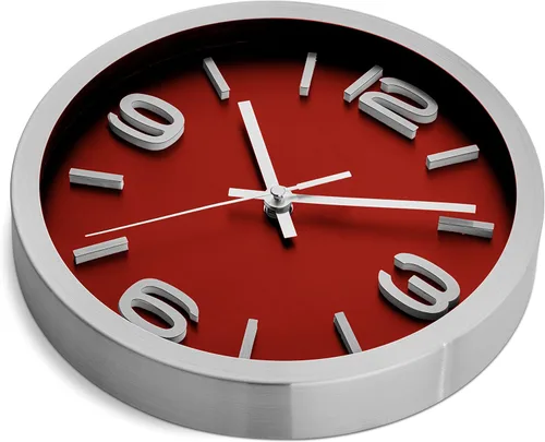 Miniatura 5 de Bernhard Products Reloj de pared de metal, moderno, plateado y vino, 10 pulgadas, silencioso, sin tictac, redondo, color rojo, elegante, cuarzo