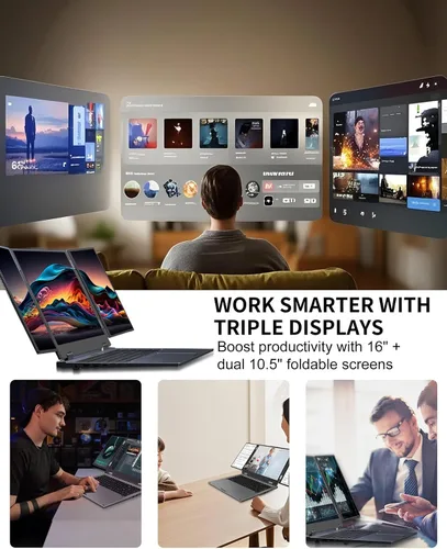 Miniatura 3 de KOOFORWAY Portátil de triple pantalla, principal de 16 pulgadas + monitores duales de 10.5 pulgadas, Core i7-12700H, 32 GB de RAM, SSD de 2 TB, Win