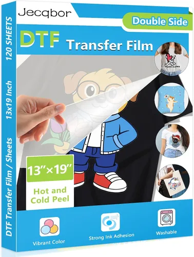Jecqbor Película de Transferencia DTF de 13 x 19 pulgadas, 120 hojas A3+ Plus de papel PET transparente mate de doble cara, papel DTF para hack de