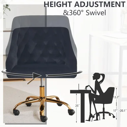 Miniatura 5 de MOJAY Silla Giratoria de Oficina de Terciopelo, Silla de Escritorio de Tela Elegante y Elegante con Detalles Dorados para Niñas, Silla de Recepción