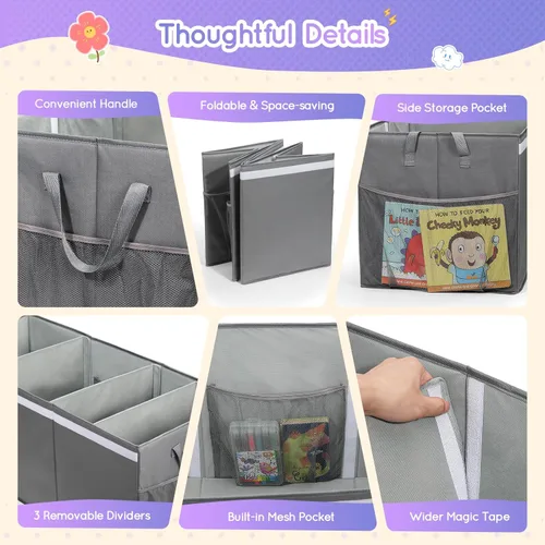 Miniatura 6 de Lewondr Organizador de almacenamiento de juguetes extra grande de 160 litros con tapa, caja de juguetes plegable resistente de 40 x 16 x 16