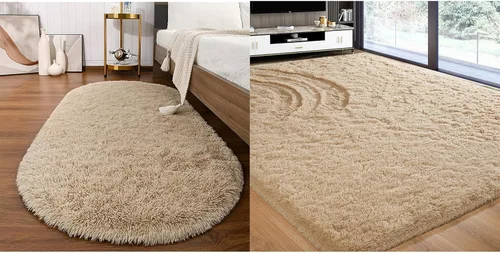 Softlife Juego de 2 alfombras color beige, rectangulares de 4 x 5.3 pies y 2.6 x 5.3 pies, ovaladas de 2.6 x 5.3 pies, alfombras de área para